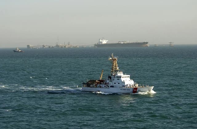 US Coast Guard cutter Monomoy patrols waters near the Al Basrah Oil Terminal.