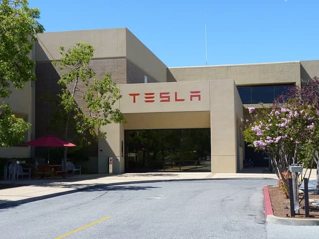 Exterior view of the Tesla Motors headquarters building in Palo Alto, California.