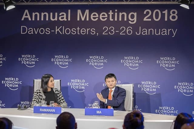 Jack Ma, Executive Chairman of Alibaba Group, gestures while speaking at a conference.