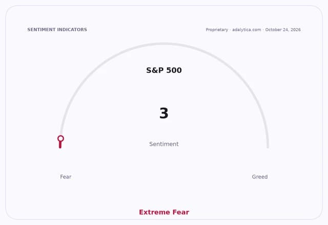 S&P 500 sentiment gauge at 3, pointing to Extreme Fear on October 24, 2026.