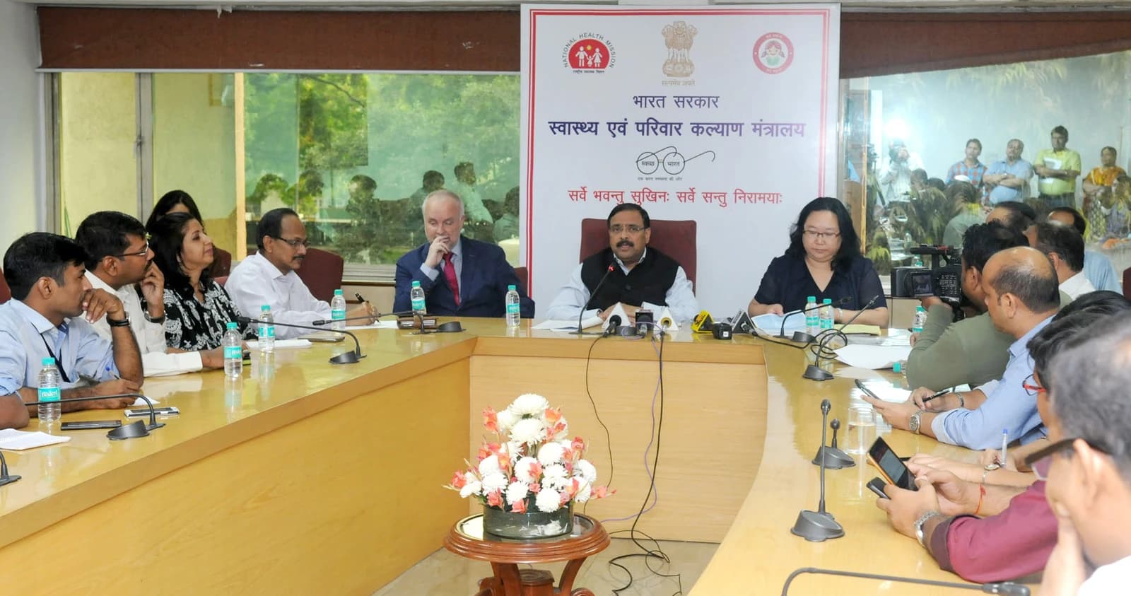 Shri C.K. Mishra, Secretary of Health and Family Welfare, addresses a press conference.