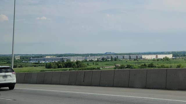 View from Goethals Bridge showing Matrix Global Logistics Park, site of Amazon JFK8.