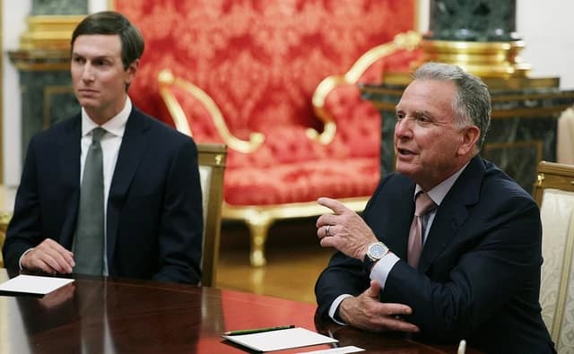 Steven Witkoff speaking while Jared Kushner listens in a formal room.