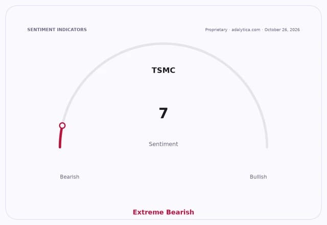 Sentiment gauge dial for TSMC showing an "Extreme Bearish" reading of 7.
