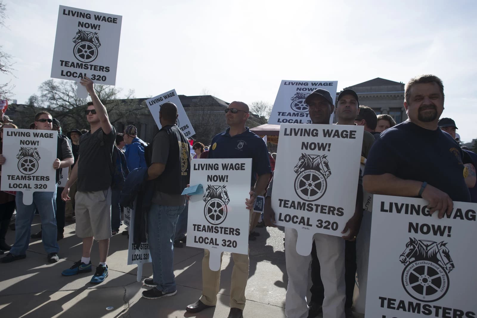 Teamsters members protest in Dinkytown for a living wage.