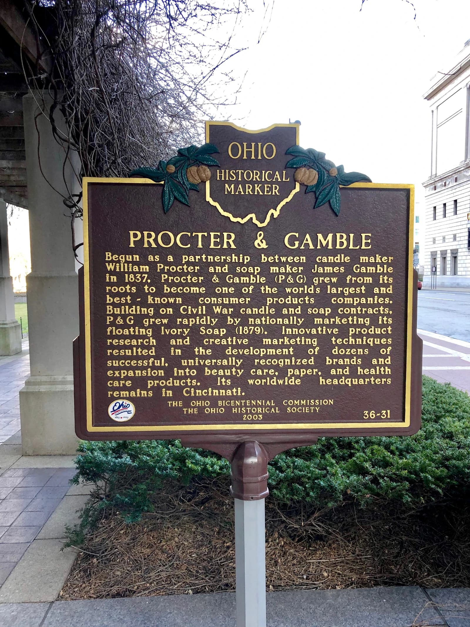 Historical marker for Procter & Gamble located at the company's world headquarters in Cincinnati, Ohio.