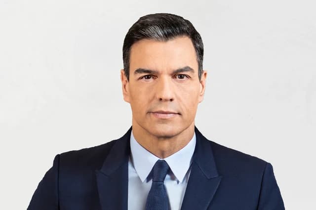 Pedro Sánchez, Prime Minister of Spain, looking directly at the camera.