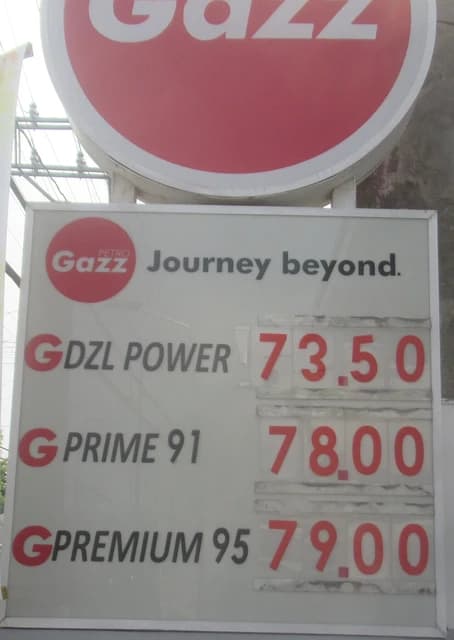 Petro Gazz price board displaying current fuel prices for different gasoline grades.