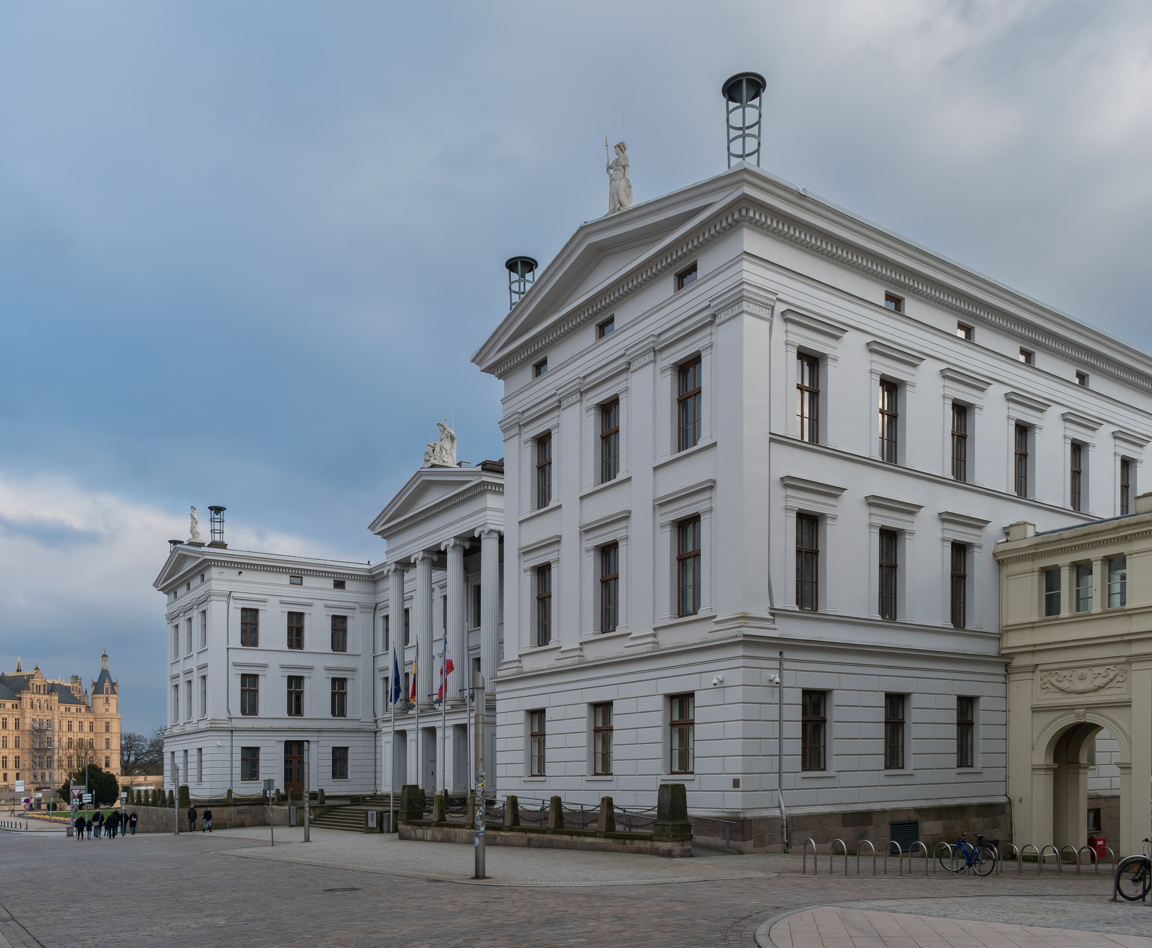 Exterior view of the State Chancellery of Mecklenburg-Vorpommern building in Schwerin, Germany.
