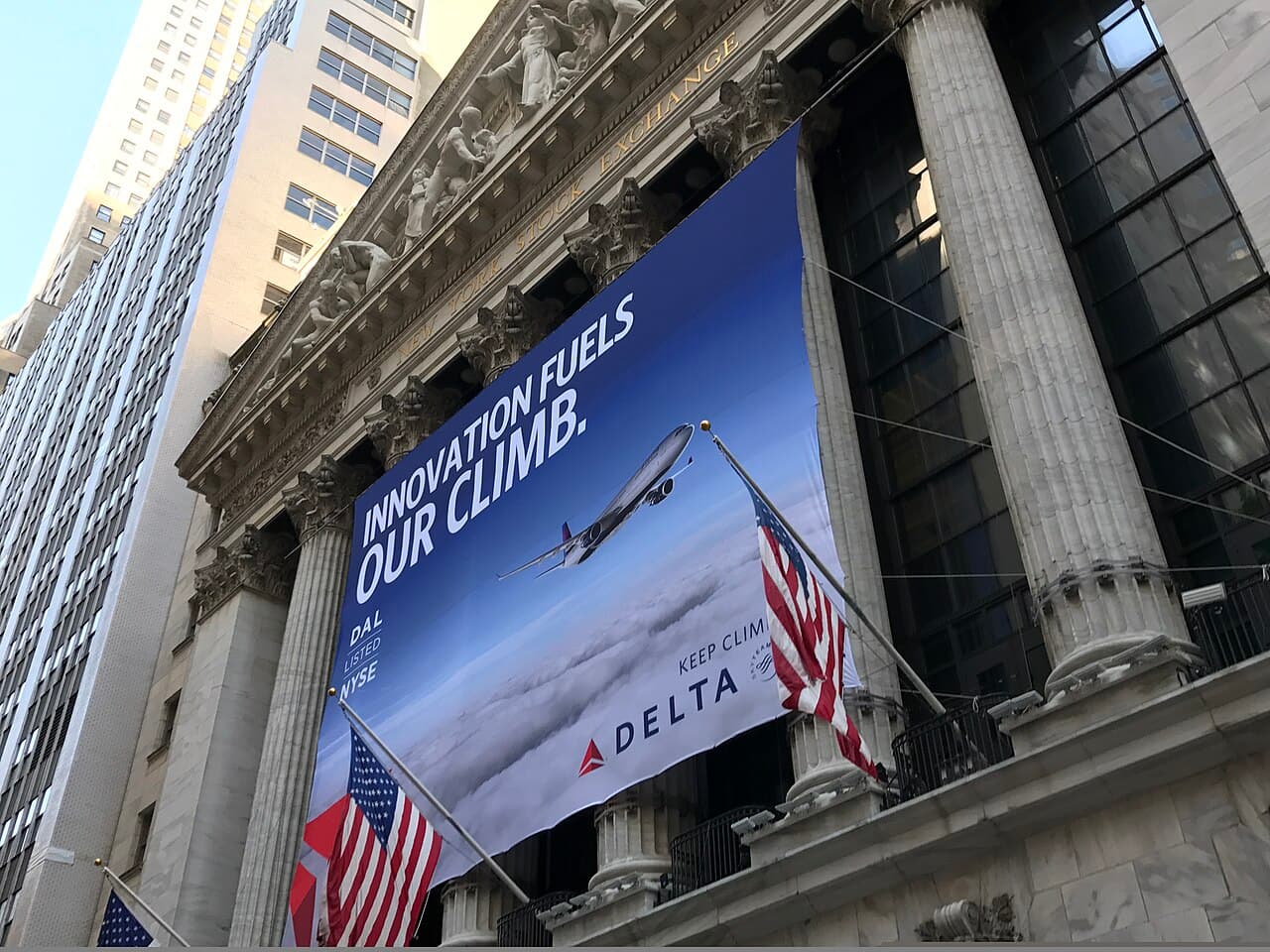 Exterior view of the New York Stock Exchange building on Wall Street.